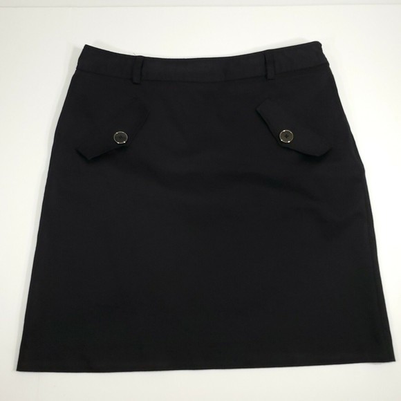 Dana Buchman Skirt 12 Black Cotton Blend Belt Loops Mock Button Pockets - Picture 1 of 10